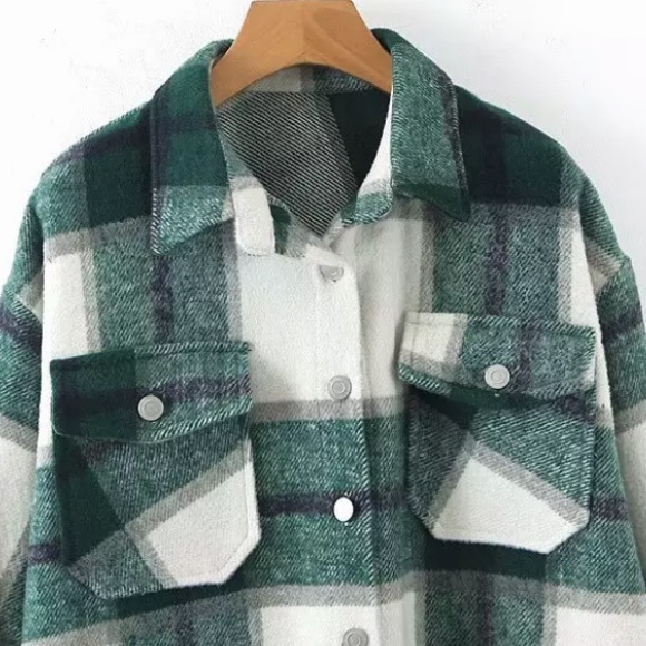 SOLD OUT Green Plaid Oversized Flannel Shacket Shirt Jacket - Picture 8 of 12